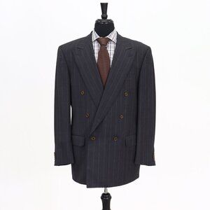 Ermenegildo Zegna 44R Gray Striped Double Breasted Blazer Suit Jacket P5…
